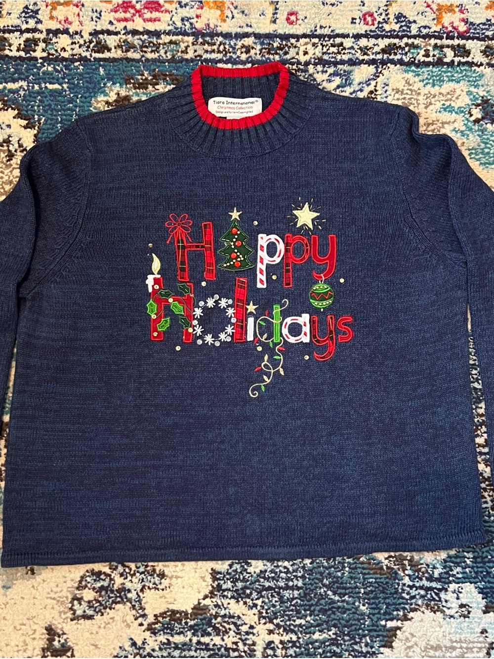 Happy Holidays Navy Knit Sweater Size XL